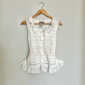 VTG Scully Womens SMALL White Cotton Lace Ruffles Embroidered Blouse Shirt